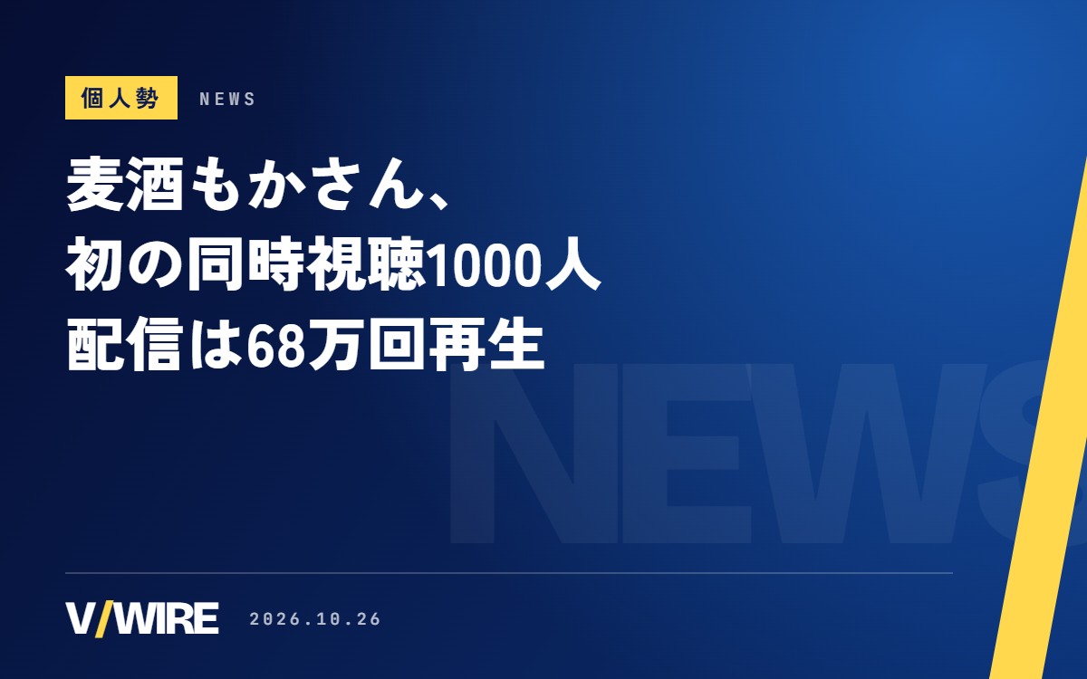 個人勢・麦酒もかさん、初の同時視聴1000人　登録者600人台のチャンネルで配信が68万回再生